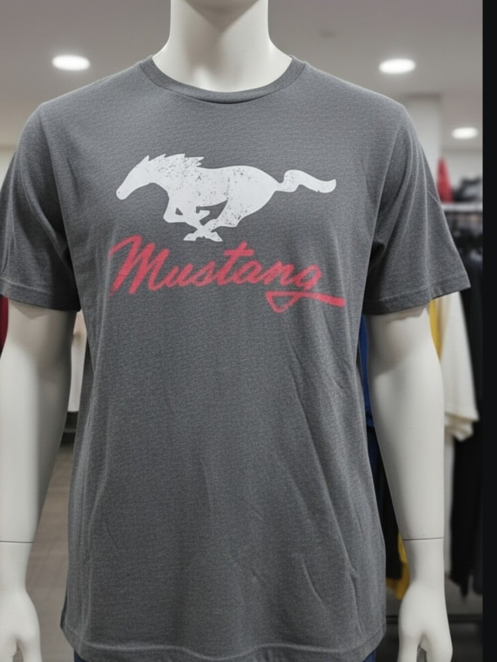 Open Road Brands Gray T-Shirt with White Mustang and Red Script